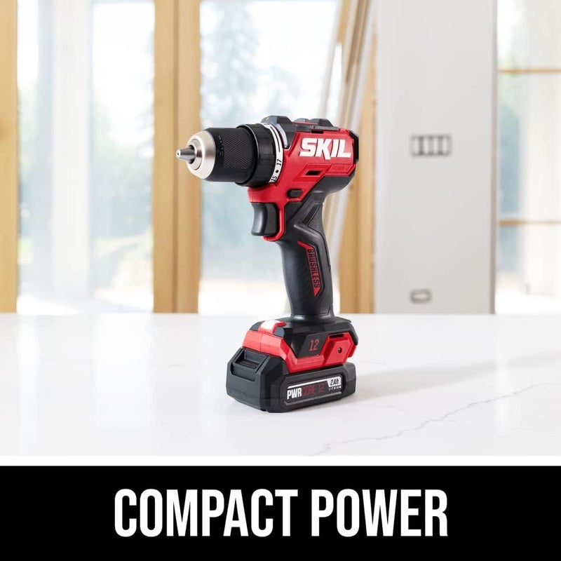 SKIL PWR CORE 12 Brushless 12V 1/2" Compact Variable-Speed Drill Driver Kit with 1/2'' Single-Sleeve, Keyless Chuck & LED Worklight Including 2.0Ah Battery and PWR JUMP Charger - DL6290A-10 - Image 2